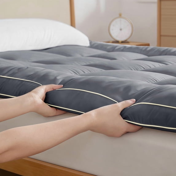 Machine Washable King Mattress Topper, Extra Thick Pillow Top King Size Mattress Pad for Back Pain, Grey King Mattress Protector & Mattress Topper King with Deep Pocket Mattress Cover