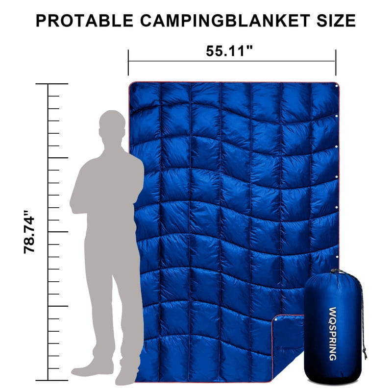 Ultra-Packable Blue Camping Blanket Sleeping Bag Hybrid 79"x55" Waterproof Outdoor Quilt with Compression Sack, Lightweight Travel Blanket for Hiking, Stadium, Backpacking, All Season Tent Camping