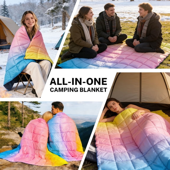 Outdoor Waterproof Blanket Sleeping Bag Alternative - 79"x55" Packable Camping Quilt with Snaps & Compression Sack, Colorful Lightweight Travel Stadium Blanket for Hiking, Picnic, All Season Camping
