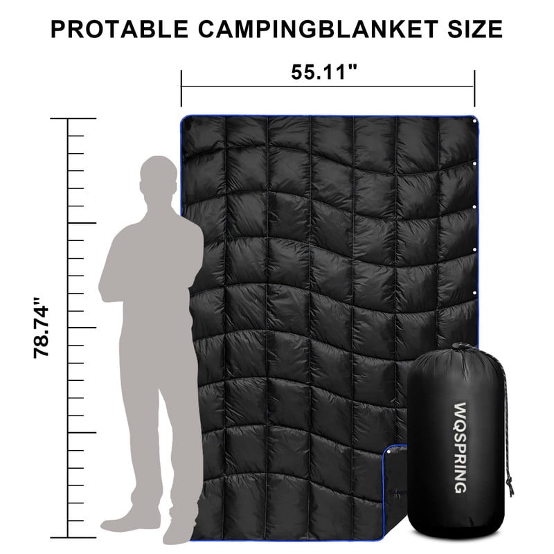 Black Camping Quilt Sleeping Bag Alternative Warmer Larger Waterproof Outdoor Blanket with Compression Sack, Packable Lightweight Travel Blanket for Hiking, Backpacking, Picnic, All Season