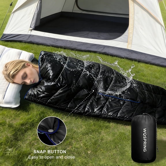 Black Camping Quilt Sleeping Bag Alternative Warmer Larger Waterproof Outdoor Blanket with Compression Sack, Packable Lightweight Travel Blanket for Hiking, Backpacking, Picnic, All Season
