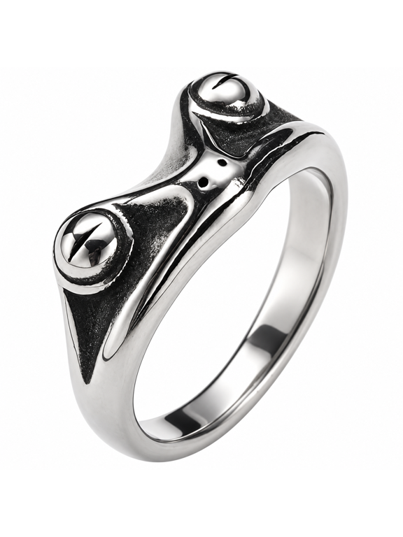 Men's Frog Head Ring, Stainless Steel Sculpted Animal Statement Ring, Sizes 7-13, for Casual, Parties and Everyday Wear, Birthday Gift for Him