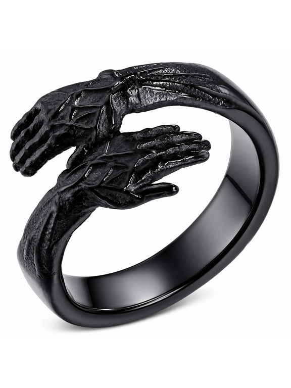 Men’s Stainless Steel Dual Skeleton Hand Ring, Sculpted Bone Detail, Gothic Statement Style, Sizes 7-13, for Concerts, Parties and Casual Outings, Birthday Gift
