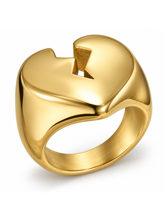 Unisex Broken Heart Statement Ring, Stainless Steel Split Heart Design, Sizes 7-14, for Concerts, Parties and Everyday Wear, Birthday Gift for Men and Women