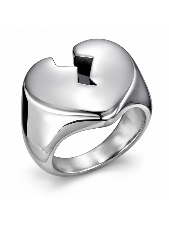 Unisex Broken Heart Statement Ring, Stainless Steel Split Heart Design, Sizes 7-14, for Concerts, Parties and Everyday Wear, Birthday Gift for Men and Women
