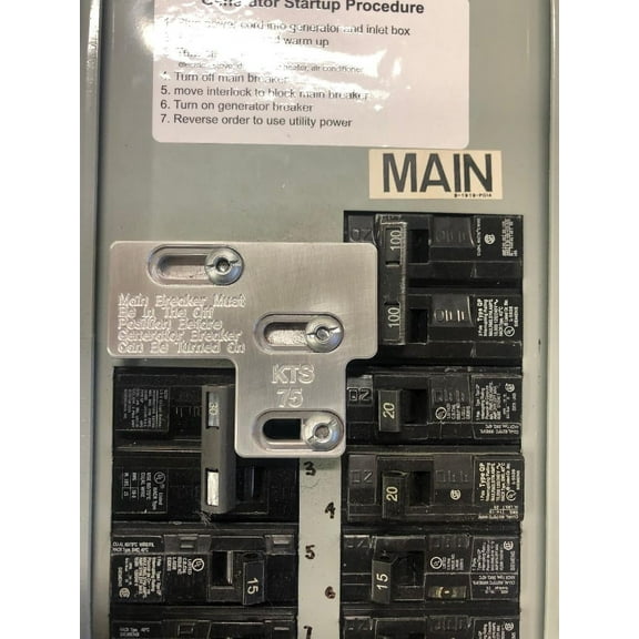 WR-75 100 amp Generator Interlock for Electrical Panels, Horizontal Left to Right Style Main Breaker