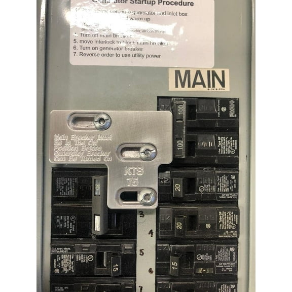 WR-75 100 amp Generator Interlock for Electrical Panels, Horizontal Left to Right Style Main Breaker