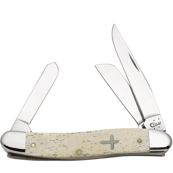 WR Case XX Pocket Knife 22504 SMOOTH NATURAL BONE MEDIUM STOCKMAN W/CROSS SHIELD(6318 SS)