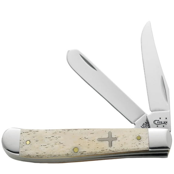 WR Case XX Pocket Knife 22505 SMOOTH NATURAL BONE MINI TRAPPER W/CROSS SHIELD(6207 SS)