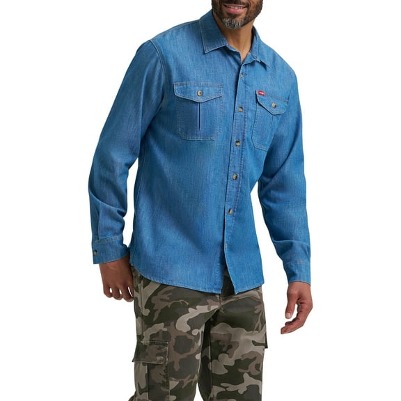 Wrangler® Men's and Big Men's Relaxed Fit Long Sleeve Denim Shirt, S-5XL
