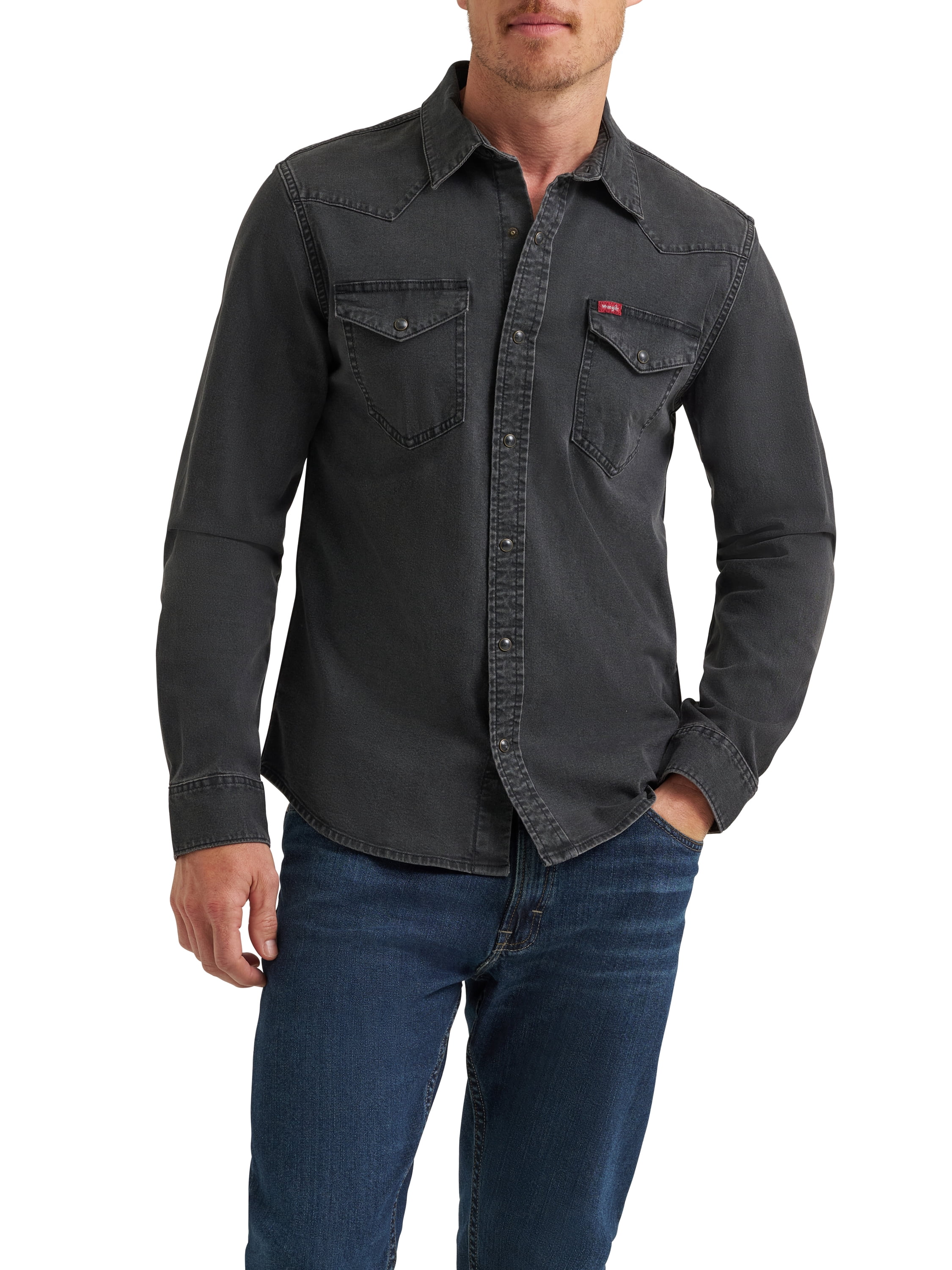 Wrangler® Men's Slim Fit Long Sleeve Woven Twill Shirt with Sunglasses Cleaner, Sizes S-5XL