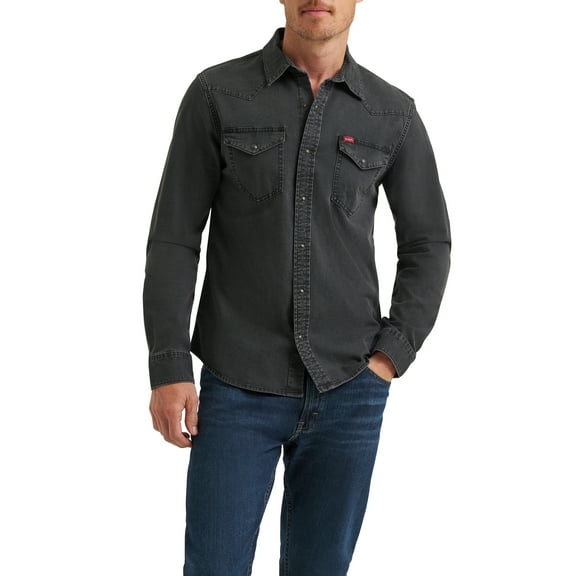 Wrangler® Men's Slim Fit Long Sleeve Woven Twill Shirt with Sunglasses Cleaner, Sizes S-5XL