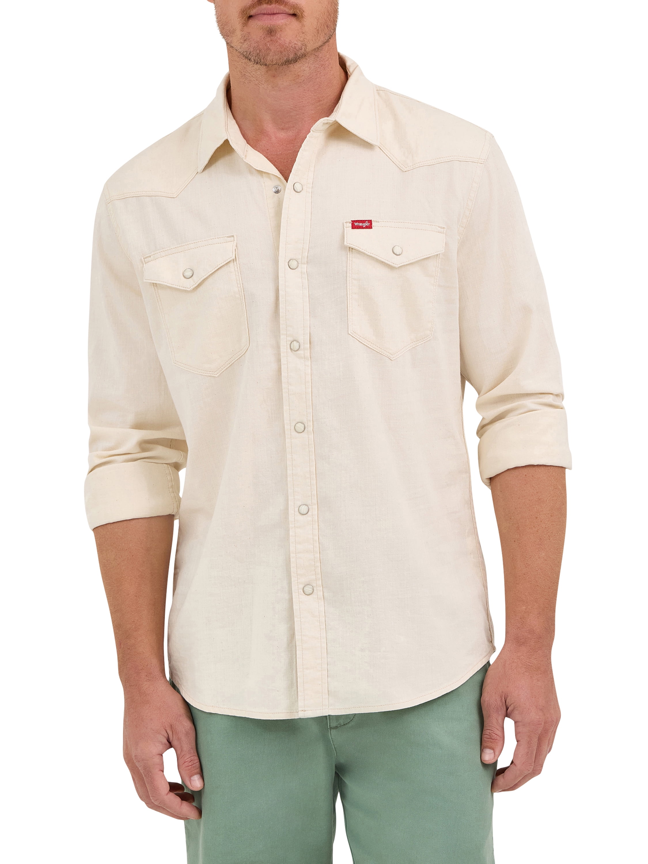 ® Men's Slim Fit Long Sleeve Woven Denim Shirt with Sunglasses Cleaner, Sizes S-5XL