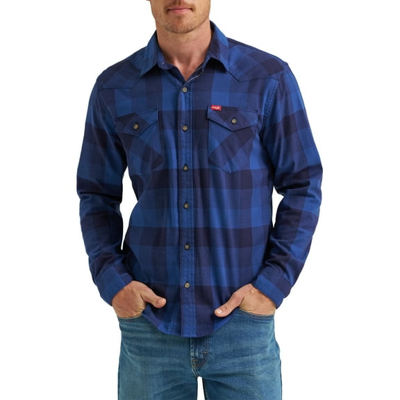 Wrangler® Men's Slim Fit Long Sleeve Woven Twill Shirt with Sunglasses Cleaner, Sizes S-5XL