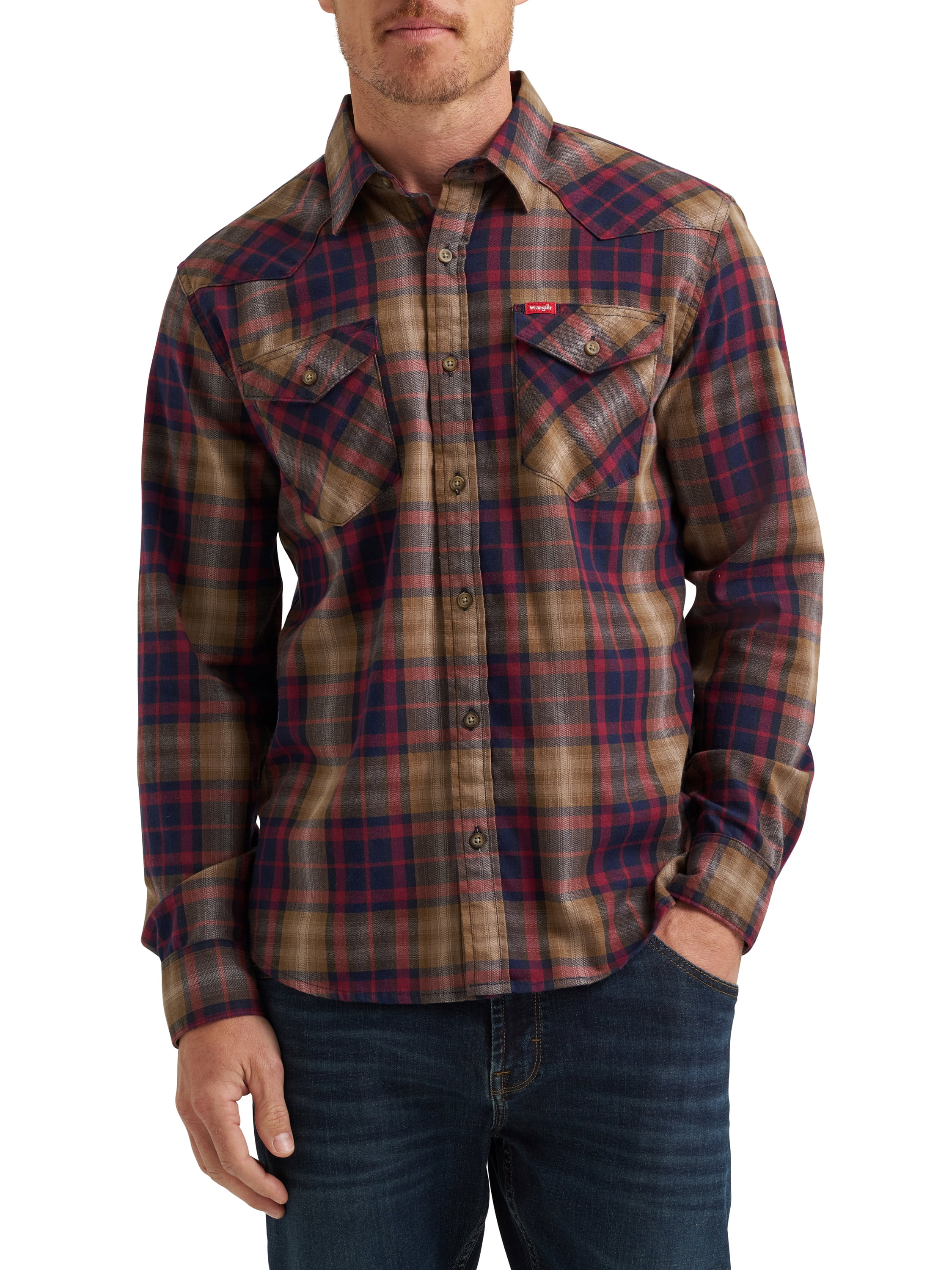 Wrangler® Men's Slim Fit Long Sleeve Woven Twill Shirt with Sunglasses Cleaner, Sizes S-5XL