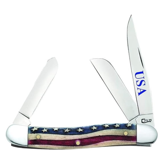 WR XX Pocket Knife Patriotic Smooth Natural Bone Medium Stockman Item #64136 - (6318 SS) - Length Closed: 3 5/8 Inches