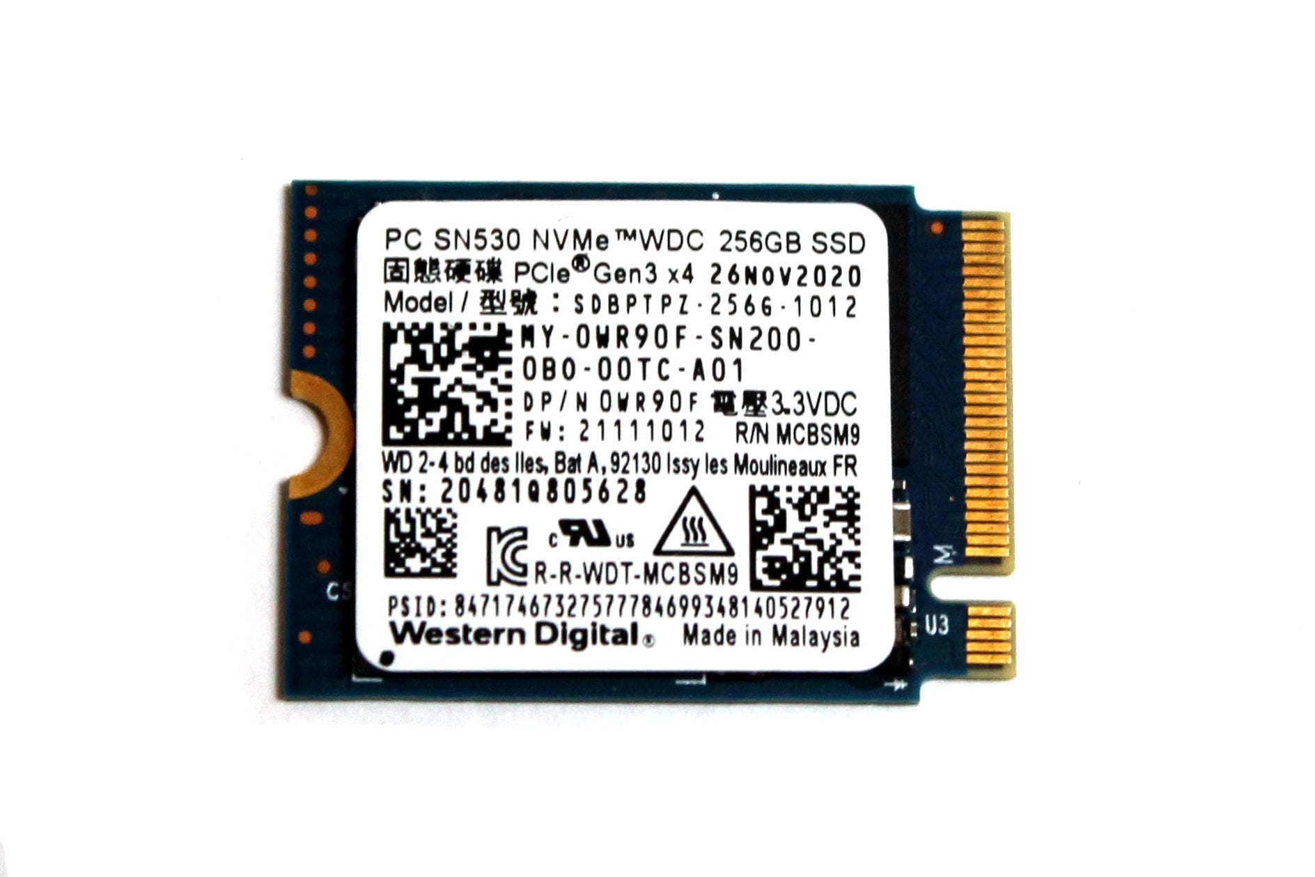 WR90F Dell Genuine SN530 256GB 2230 NVMe Solid State Drive SSD