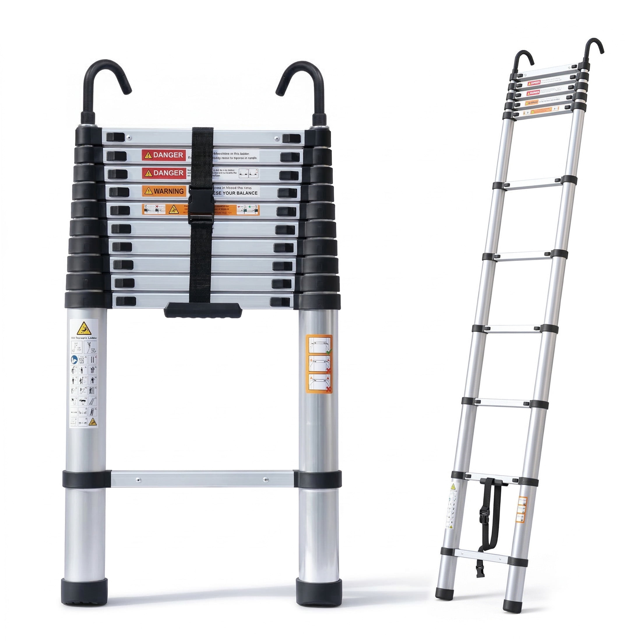 WRAKTOL 10.5 ft Telescoping Extension Ladder, Aluminum Ladder with ...