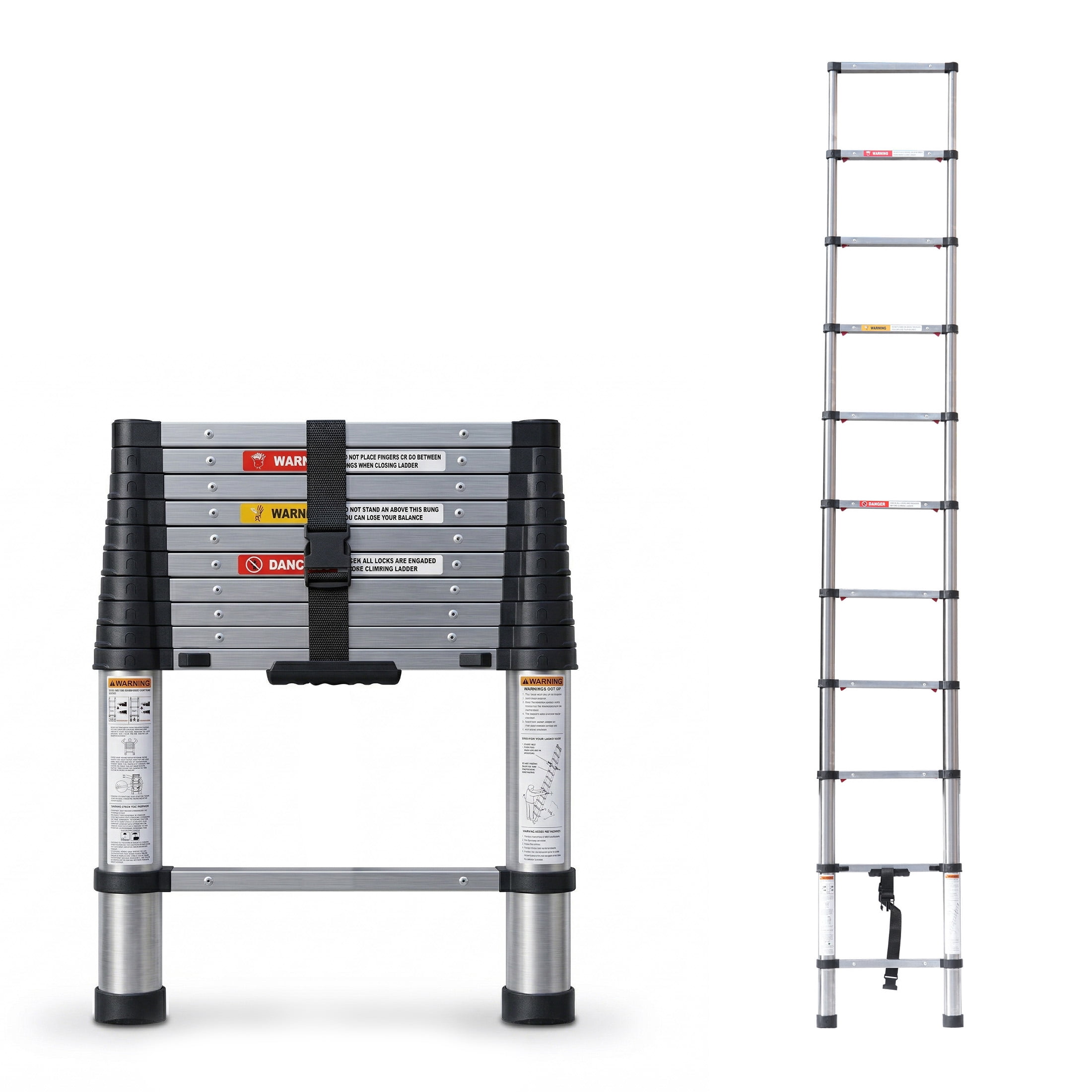 WRAKTOL 10.5 ft Telescoping Ladder, Stainless Steel One-Button Slow ...