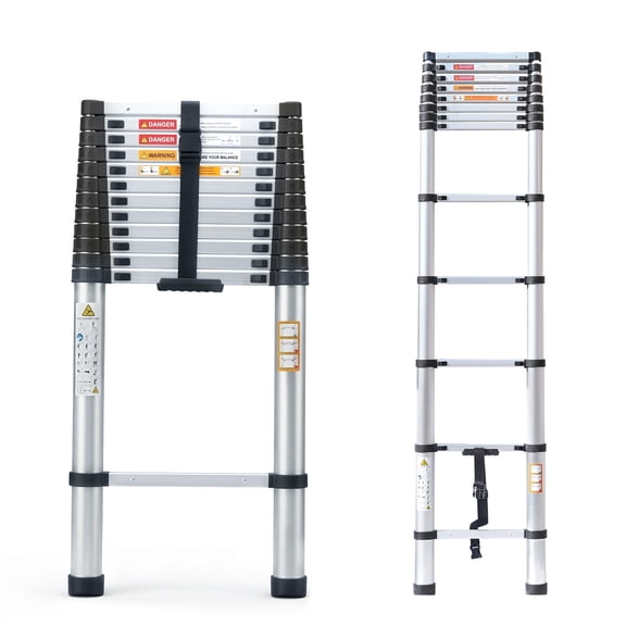 WRAKTOL 12.5 ft Telescoping Ladder, Aluminum Extension Ladder with Multi Locking System, 330 lbs Capacity for Home or RV Use