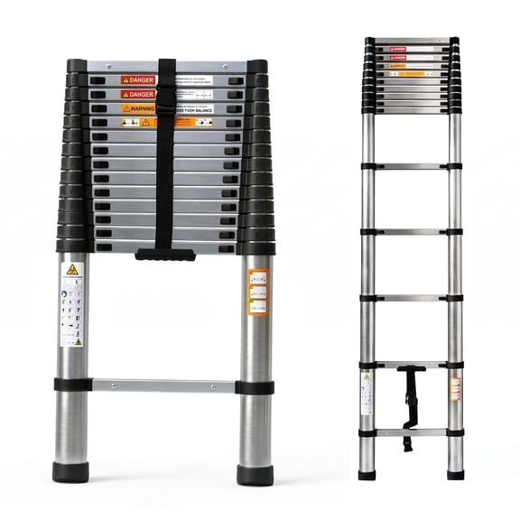 WRAKTOL 15.5 ft Telescoping Ladder, Stainless Steel Extension Ladder with Multiple Locking System, 330 lbs Capacity for Home or Work