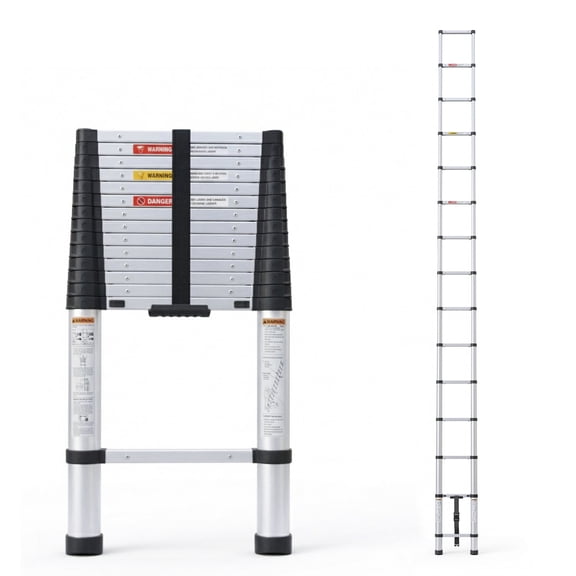 WRAKTOL 15.5 ft Telescoping Extension Ladder, Aluminum One-Button Slow-Down Retraction, 330 lbs Capacity