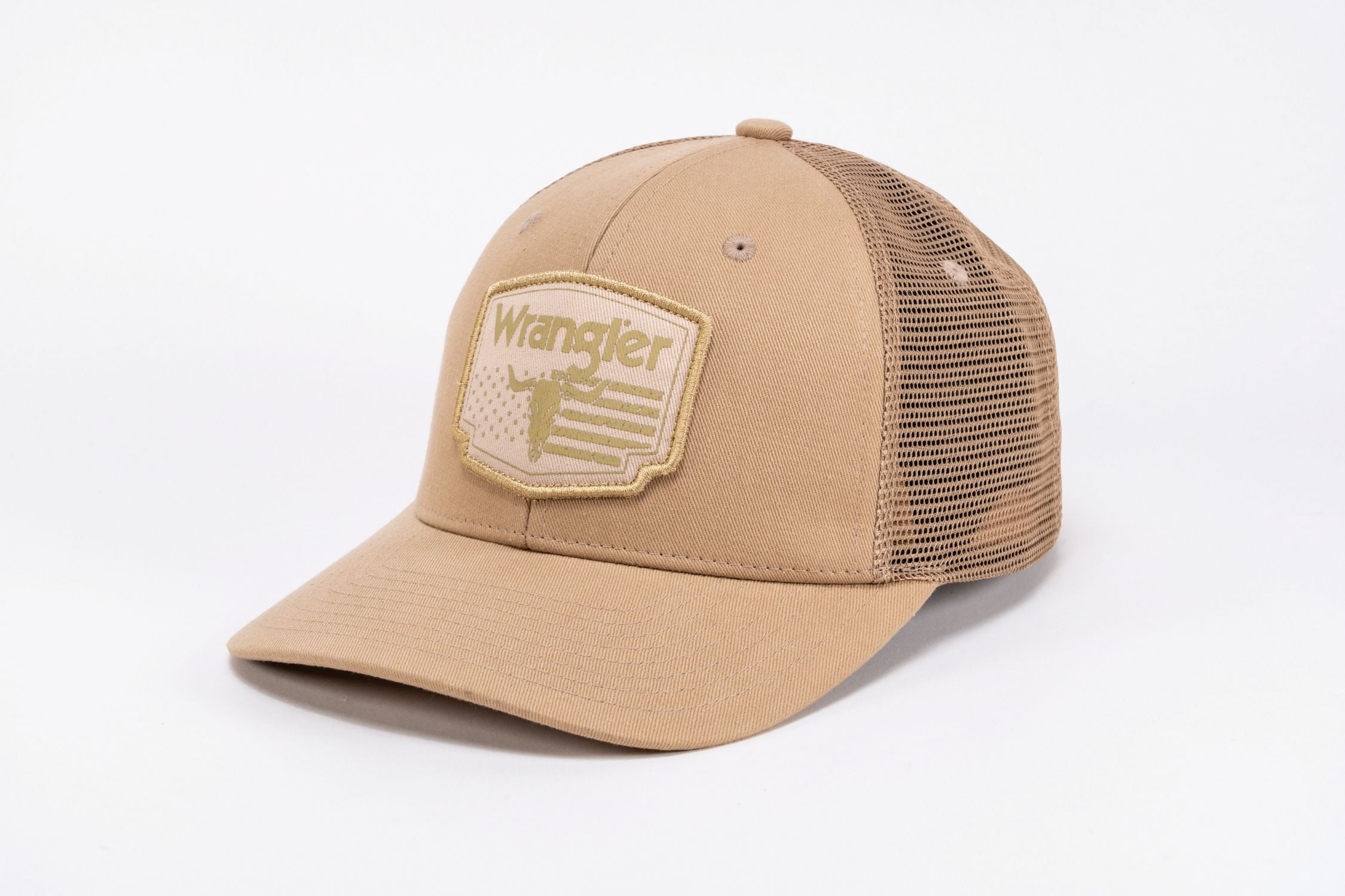 Wrangler Khaki Trucker Cap with Mesh Back and Snapback Closure