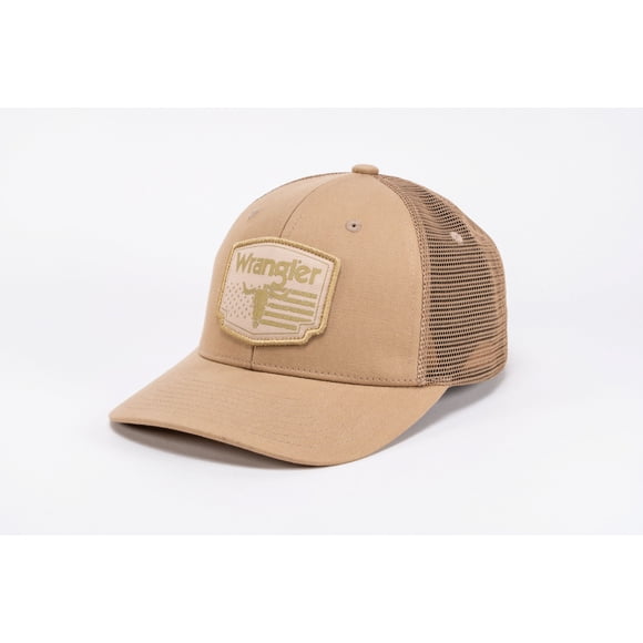 Wrangler Khaki Trucker Cap with Mesh Back and Snapback Closure
