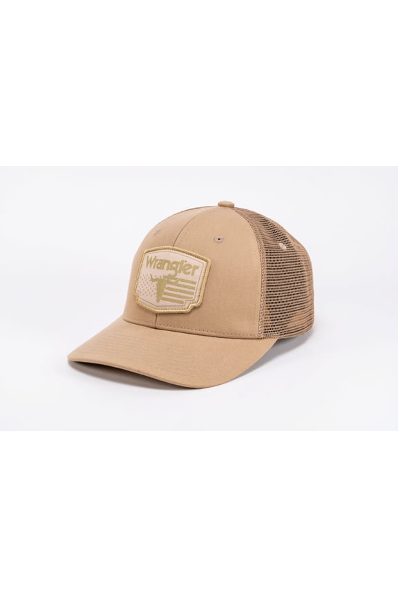 Khaki Trucker Cap with Mesh Back and Snapback Closure