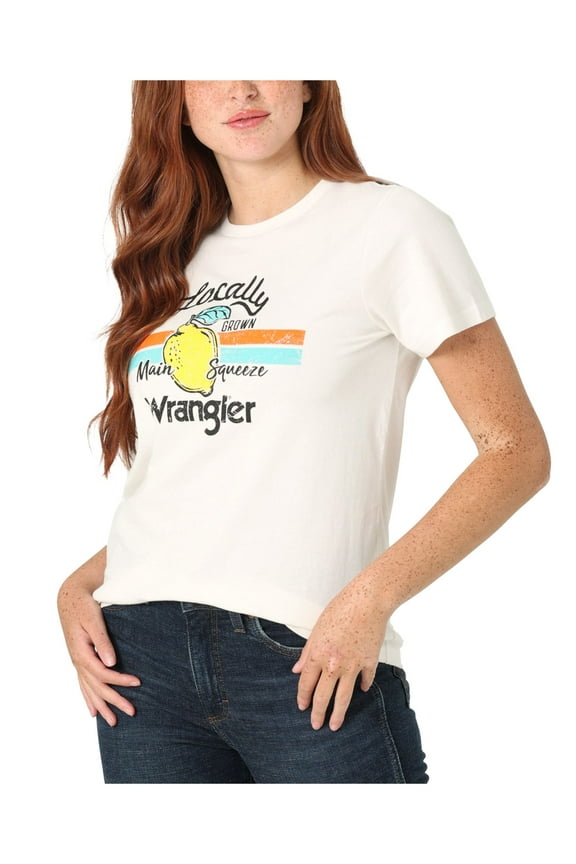 Womens White Logo Graphic Short Sleeve Crew Neck T-Shirt S