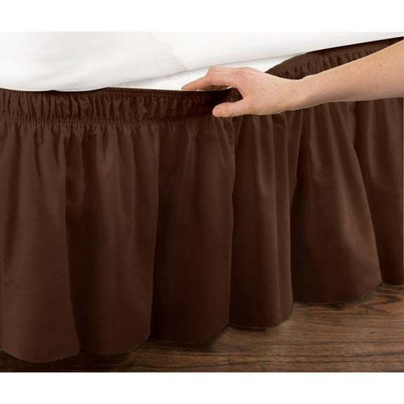 WRAP AROUND DUST RUFFLE, COTTON BLEND BED SKIRT, 14 INCH DROP, TWIN/FULL SIZE, BROWN