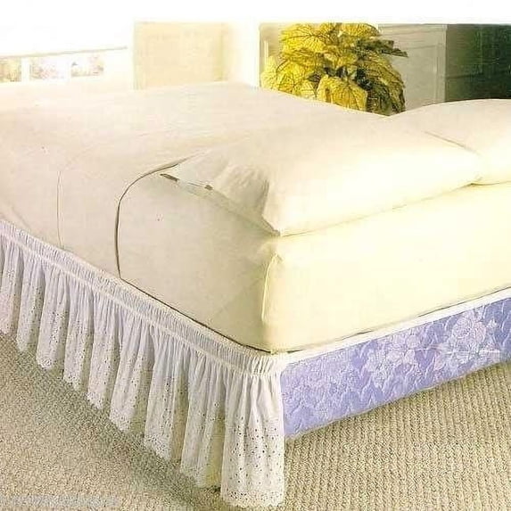 WRAP AROUND EYELET LACE BED SKIRT DUST RUFFLE, 14" DROP, TWIN/FULL, BEIGE