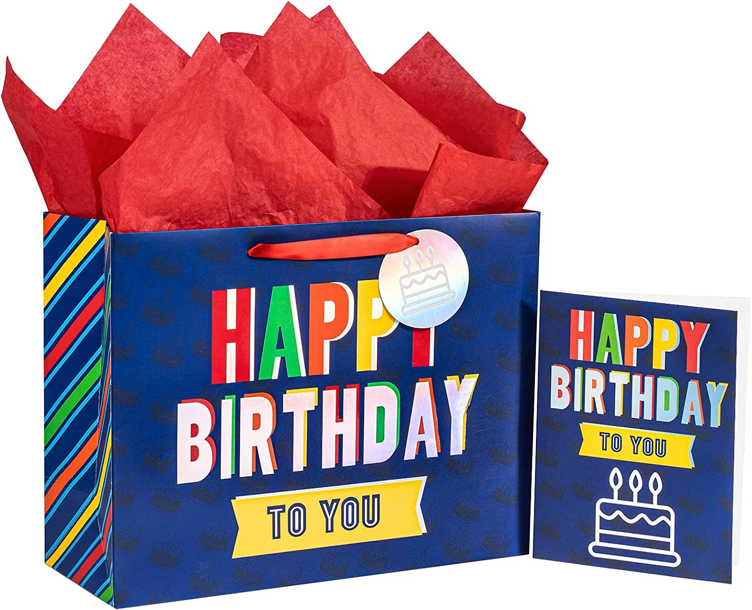 WRAPAHOLIC 13" Large Gift Bag with Card and Tissue Paper Colorful