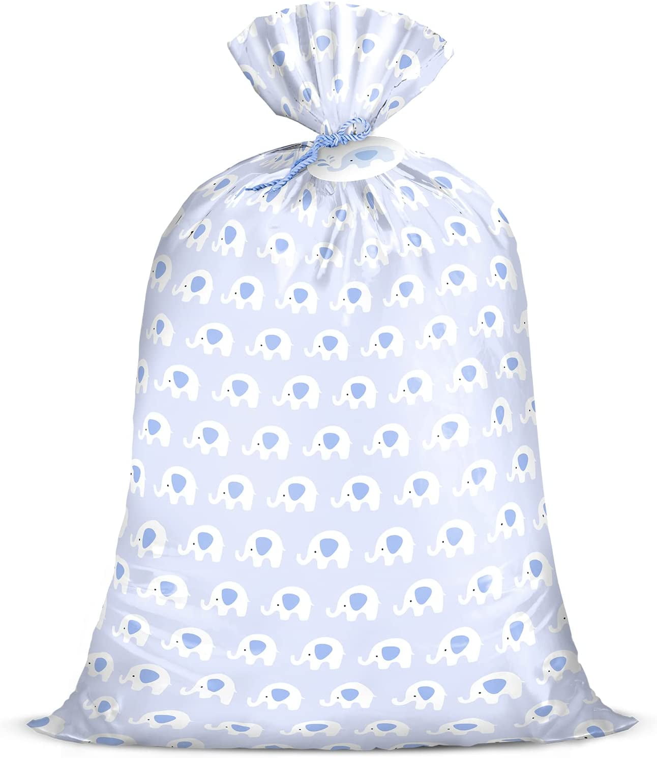 WRAPAHOLIC 56" Large Baby Boy Plastic Gift Bag - Cute Blue Elephant Design for Baby Shower, Kids Birthdays, Parties, Celebrating, or Any Occasion - 56"H x 36"W
