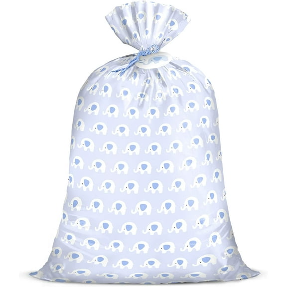 WRAPAHOLIC 56" Large Baby Boy Plastic Gift Bag - Cute Blue Elephant Design for Baby Shower, Kids Birthdays, Parties, Celebrating, or Any Occasion - 56"H x 36"W