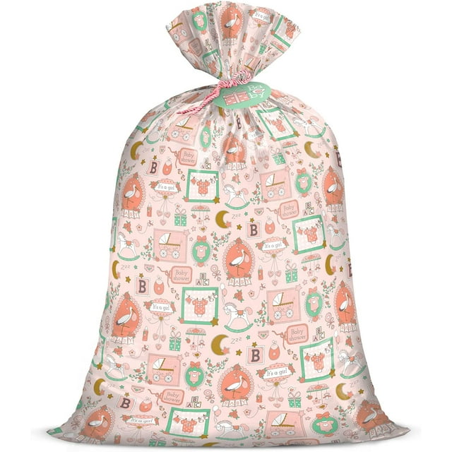 Wrapaholic Large Baby Girl Gift Bag (56"x36"), Pink, W/ It's a Girl Hobbyhorse Theme for Showers