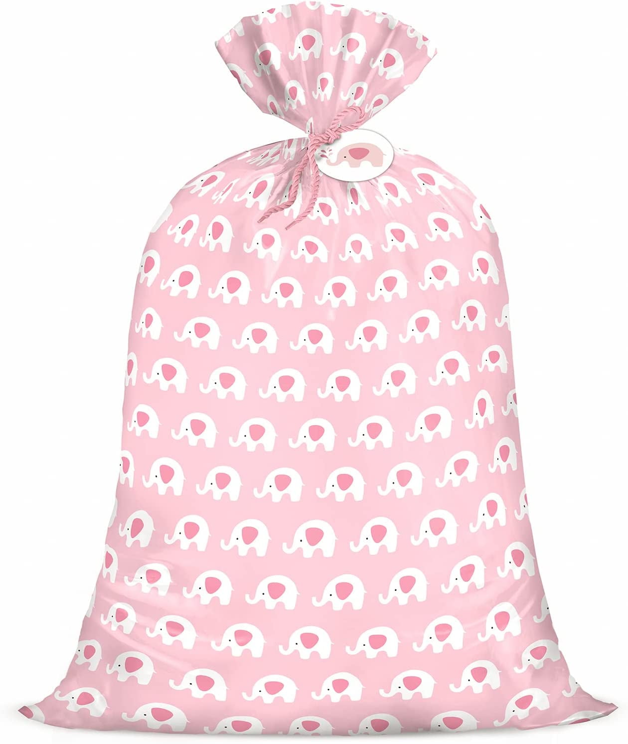 "WRAPAHOLIC Jumbo 56"" Baby Girl Plastic Gift Bag Pink Elephant
