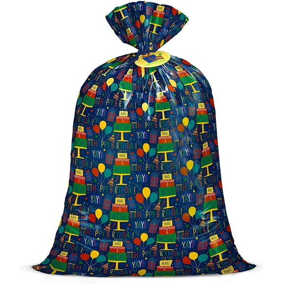 WRAPAHOLIC 56" Large Birthday Plastic Gift Bag - Birthday Cake Design for Baby Shower, Kids Birthdays, Parties, Celebrating, or Any Occasion - 56"H x 36"W