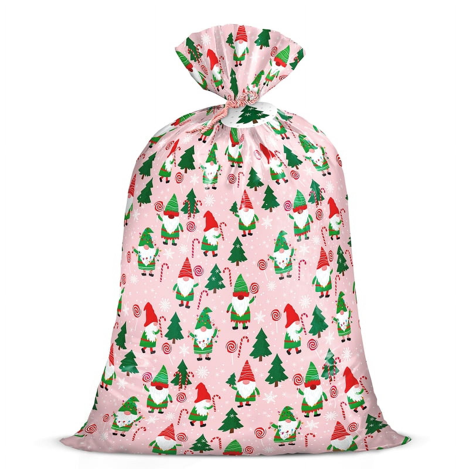 WRAPAHOLIC 56" Large Christmas Plastic Gift Bag Cute Red Green Gnome