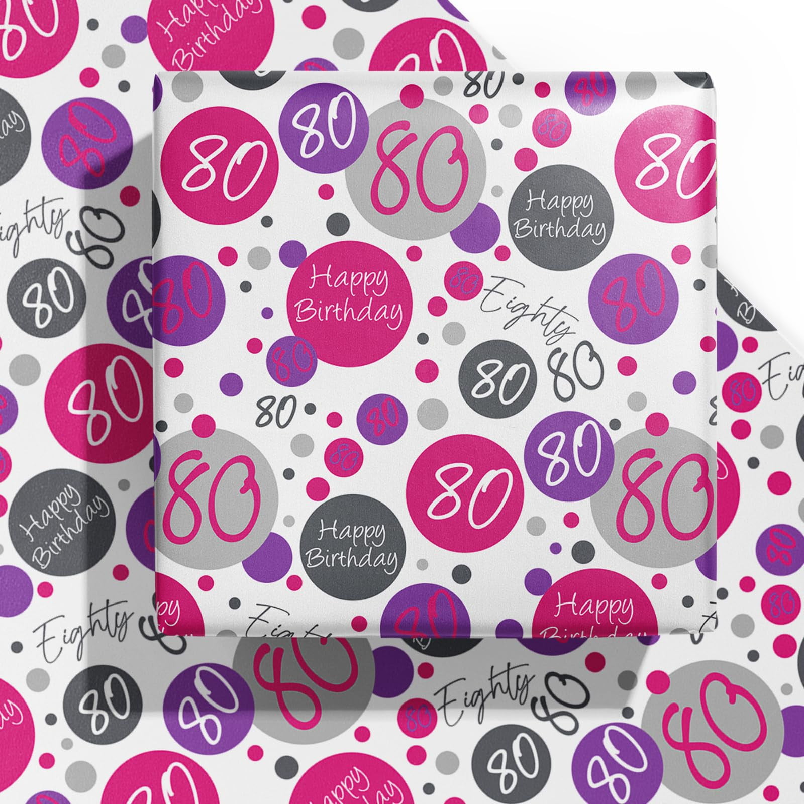 WRAPAHOLIC Birthday Wrapping Paper - 6 AIS1 Pink Sheets, 80th Birthday ...
