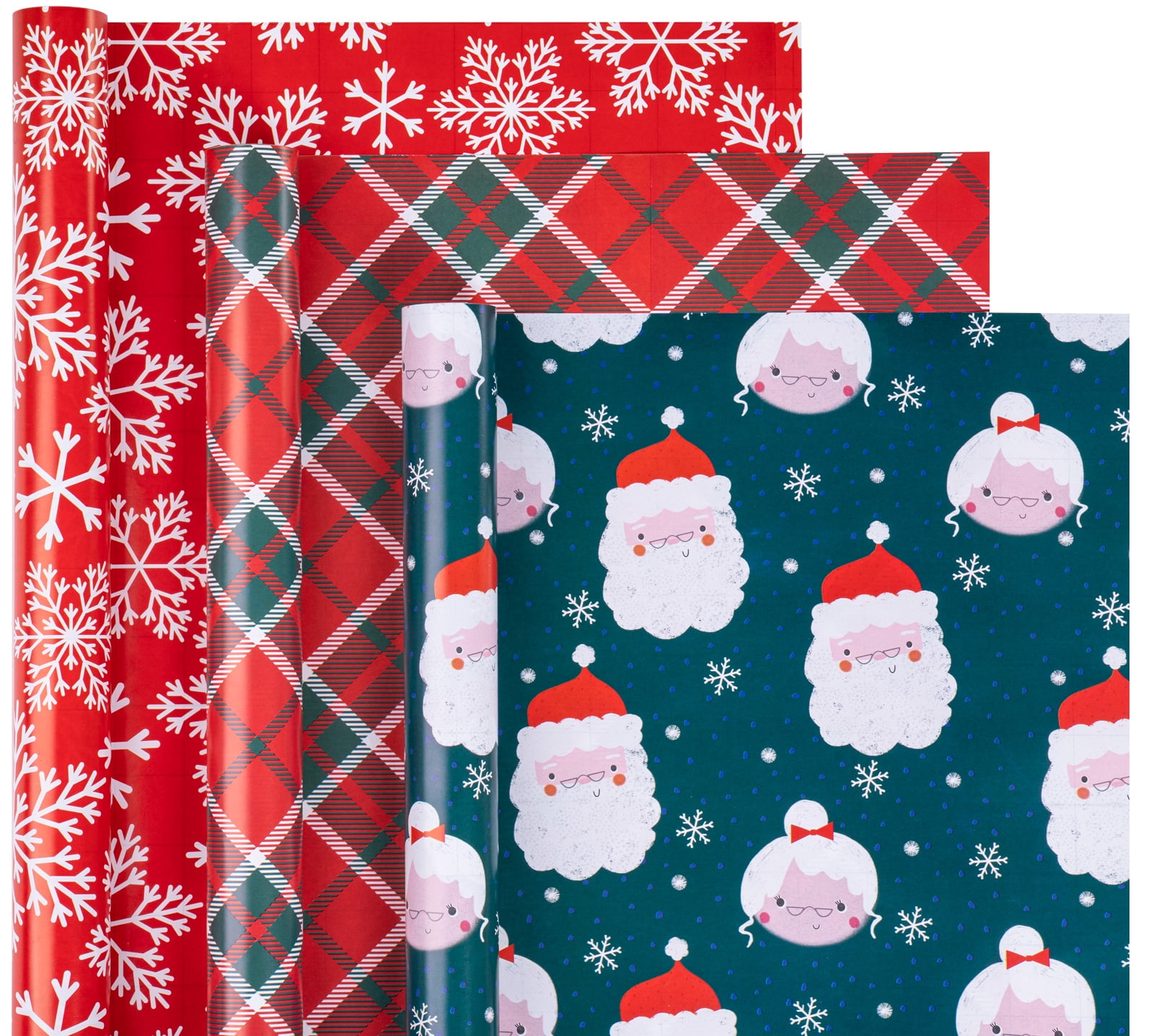 WRAPAHOLIC Reversible Christmas Wrapping Paper - Mini Roll - 17 Inch X 33  Feet - Green Santa Claus and Stripe Design for Chrsitmas, Holiday, Party