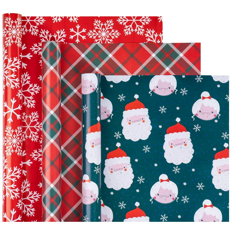 Pink and Mint Assorted 3-Pack Christmas Wrapping Paper, 120 sq. ft