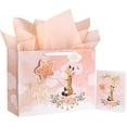 thumbnail image 1 of WRAPAHOLIC Extra Large Giraffe Gift Bag with Card and Tissue Paper, Baby Girl, 4 Piece, 16", 1 of 5