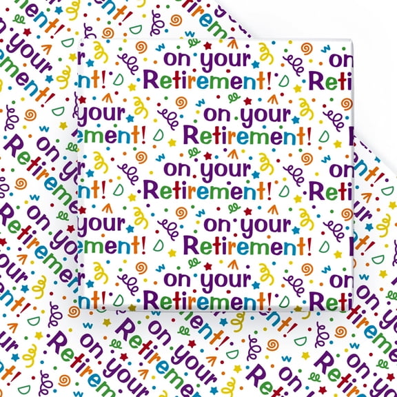 WRAPAHOLIC Retirement WrappingITSCPaper Sheet - 6 Sheets Colorful Retirement Design Folded Flat for Party, Celebrating - 19.7 Inch X 27.5 Inch Per Sheet