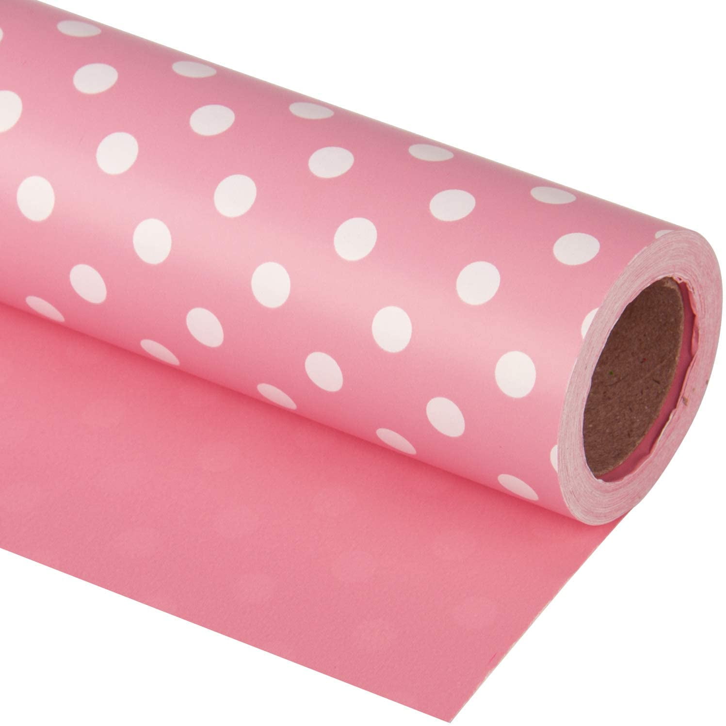 WRAPAHOLIC Reversible Wrapping Paper - Mini Roll - 17 Inch X 33 Feet - Pink  and Polka Dot Design for Birthday, Holiday, Wedding, Baby Shower 