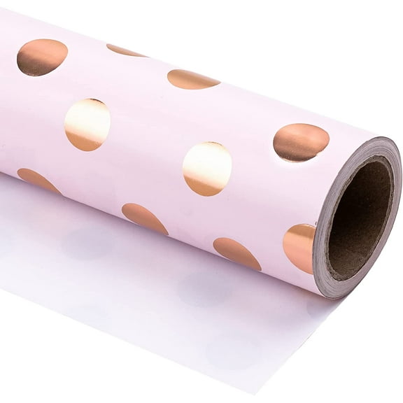 WRAPAHOLIC Wrapping Paper Roll - Mini Roll - 17 Inch x 33 Feet - Rose Gold Foil Polka Dot Design for Birthday, Holiday, Wedding, Baby Shower