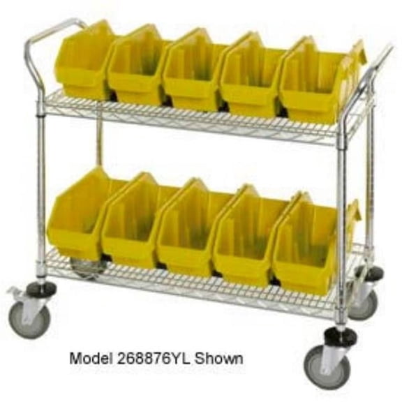 WRC2-1836-1265 Chrome Wire Mobile Cart with 10 QuickPick Double Open Bins, Yellow - 36 x 18 x 38 in.