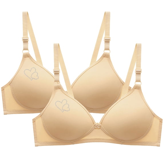 WREESH 2 Pack Lightly Lined Bra T-Shirt Bras Women Bra Soild Wire Underwear Bra Everyday Small Cup Underwear Seamless Adaptive Bra Underwear Beige