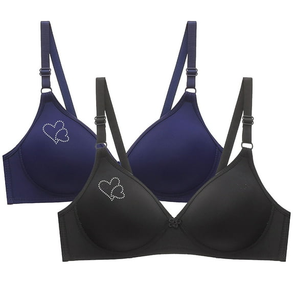 WREESH 2 Pack Lightly Lined Bra T-Shirt Bras Women Bra Soild Wire Underwear Bra Everyday Small Cup Underwear Seamless Adaptive Bra Underwear Navy