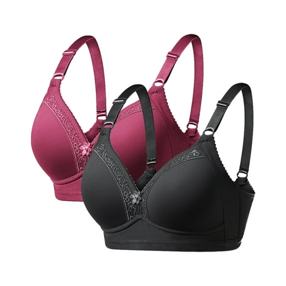 WREESH 2 Pack No Underwire Bras Full Support Push Up Bras for Women Wireless Comfort Everyday Bras Adjustable Strap Bra Underwear Wine